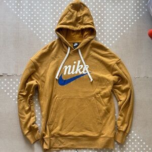 Nike Men's Golden Hoodie with Blue Logo